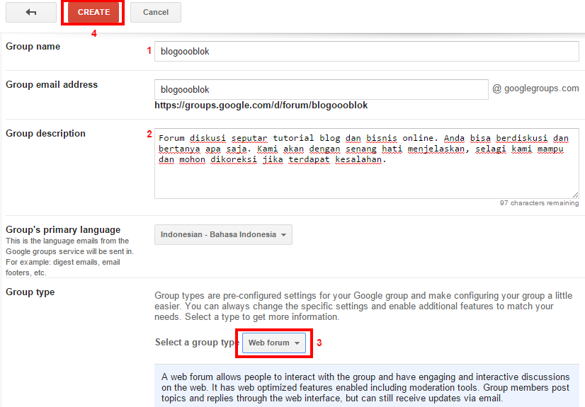 Membuat dan Memasang Google Groups di Blogspot 13 Google Groups 1 2