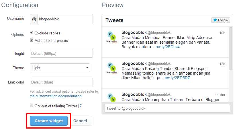 Cara Memasang Box Twitter di Blogspot 11 Widget twitter3