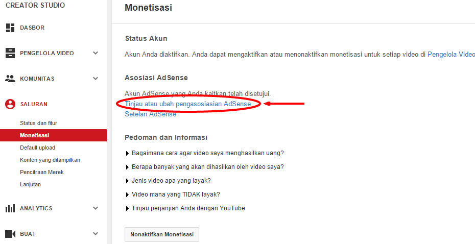  kita telah mempelajari bagaimana cara memasang iklan di Youtube Cara Mengaitkan Akun Adsense dengan Youtube