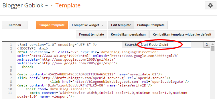 Bagaimana Mencari Kode HTML di Template Blogspot? 5 html 1 1