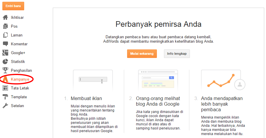 Mengenal Fitur Kampanye atau Campaign di Blogspot 3 kampanye
